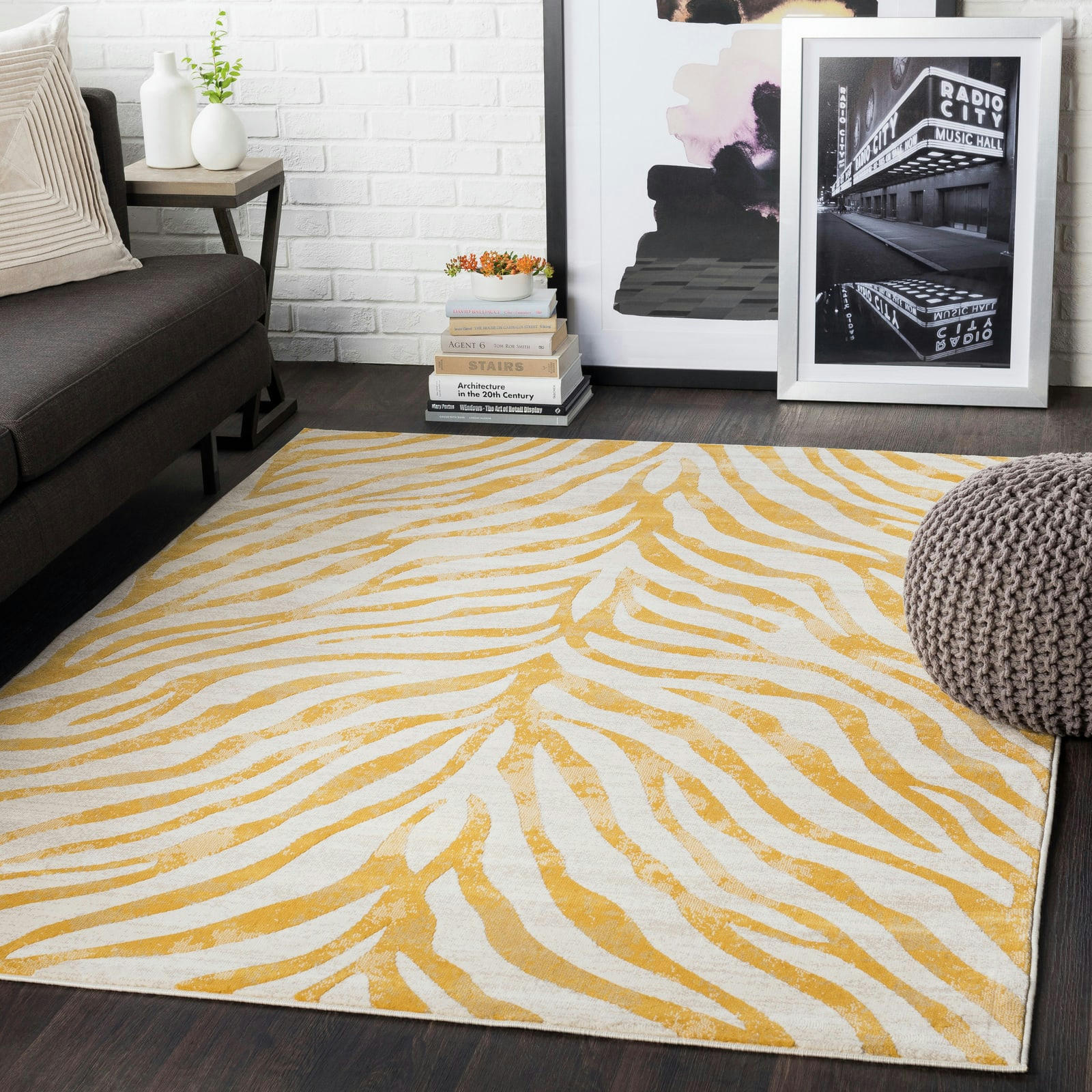 CYBELE - Tapis Zébré Bohème Moutarde/Beige 160x220