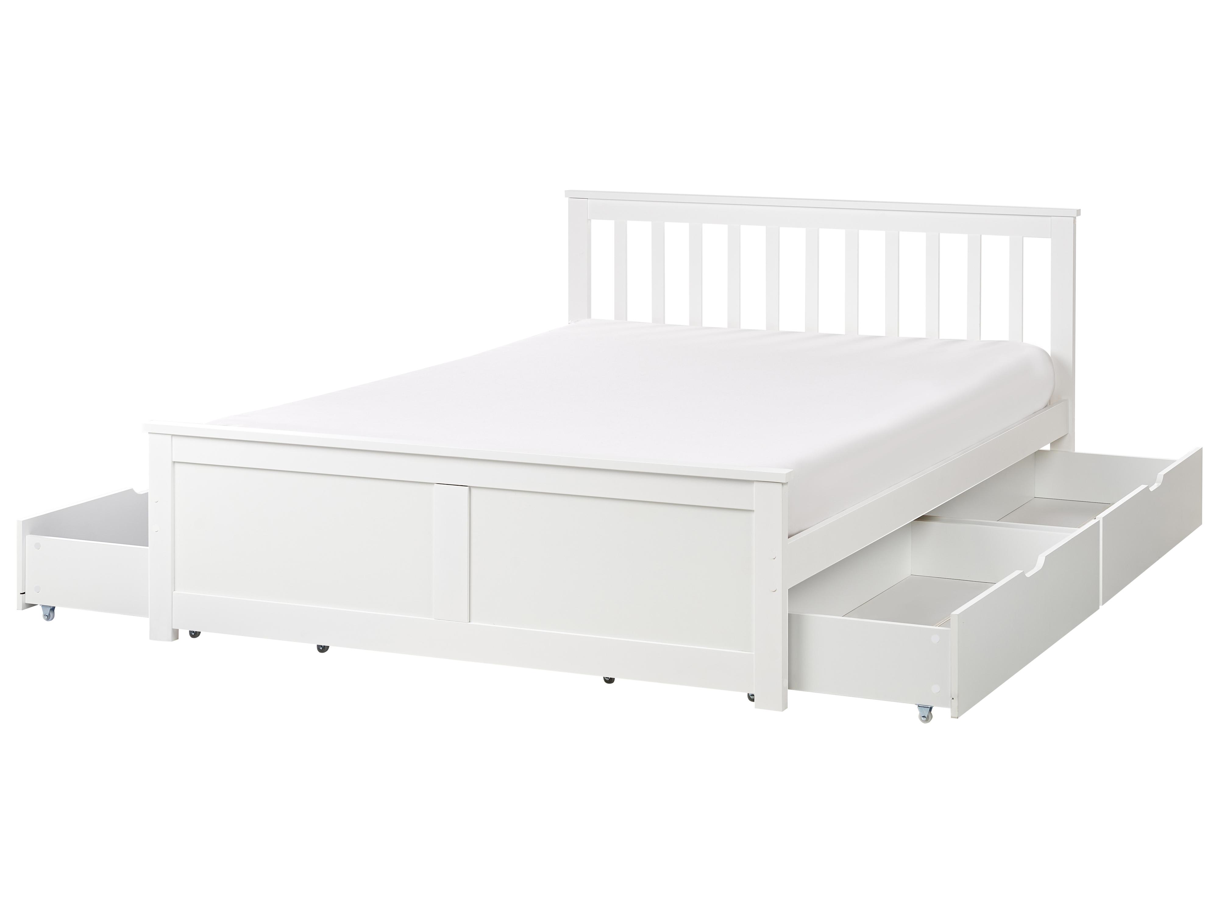 Bed with 4 Drawers Pine Wood OLENDON 140 x 200 cm (EU Double) White