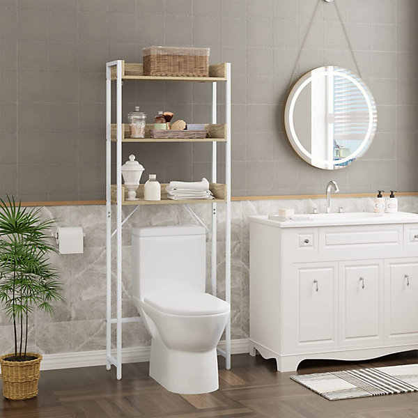 Etageres de Rangement en Bois Ingenierie et Metal - Meuble Machine a Laver Salle de Bain Toilette
