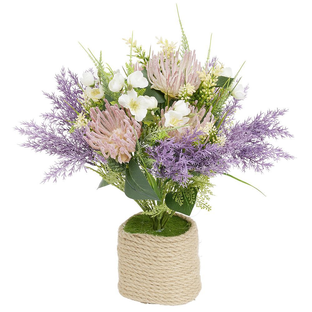 Fleur artificielle champêtre pot en corde Ø30xH34cm