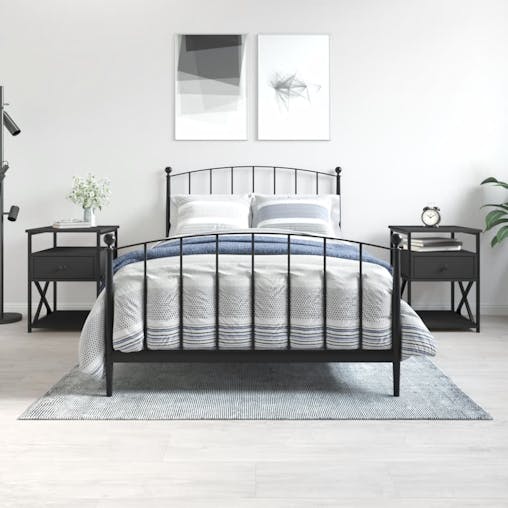 NNEVL Bedside Cabinets 2 pcs Black 40x42x55 cm Engineered Wood