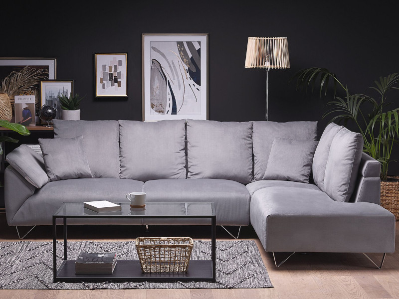 Narożnik sofa duża sztruksowa szara