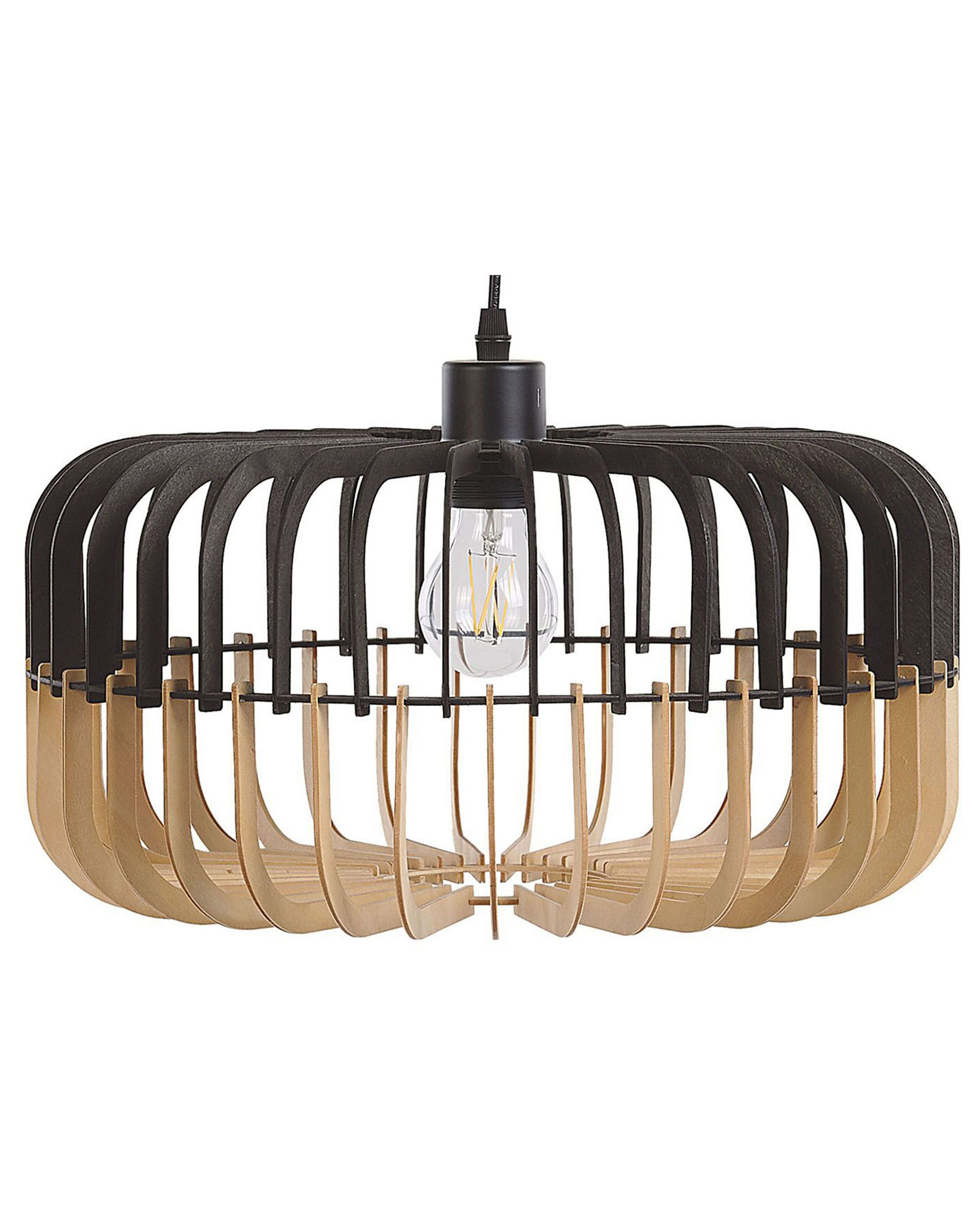 Lampa wisząca jasne drewno czarna