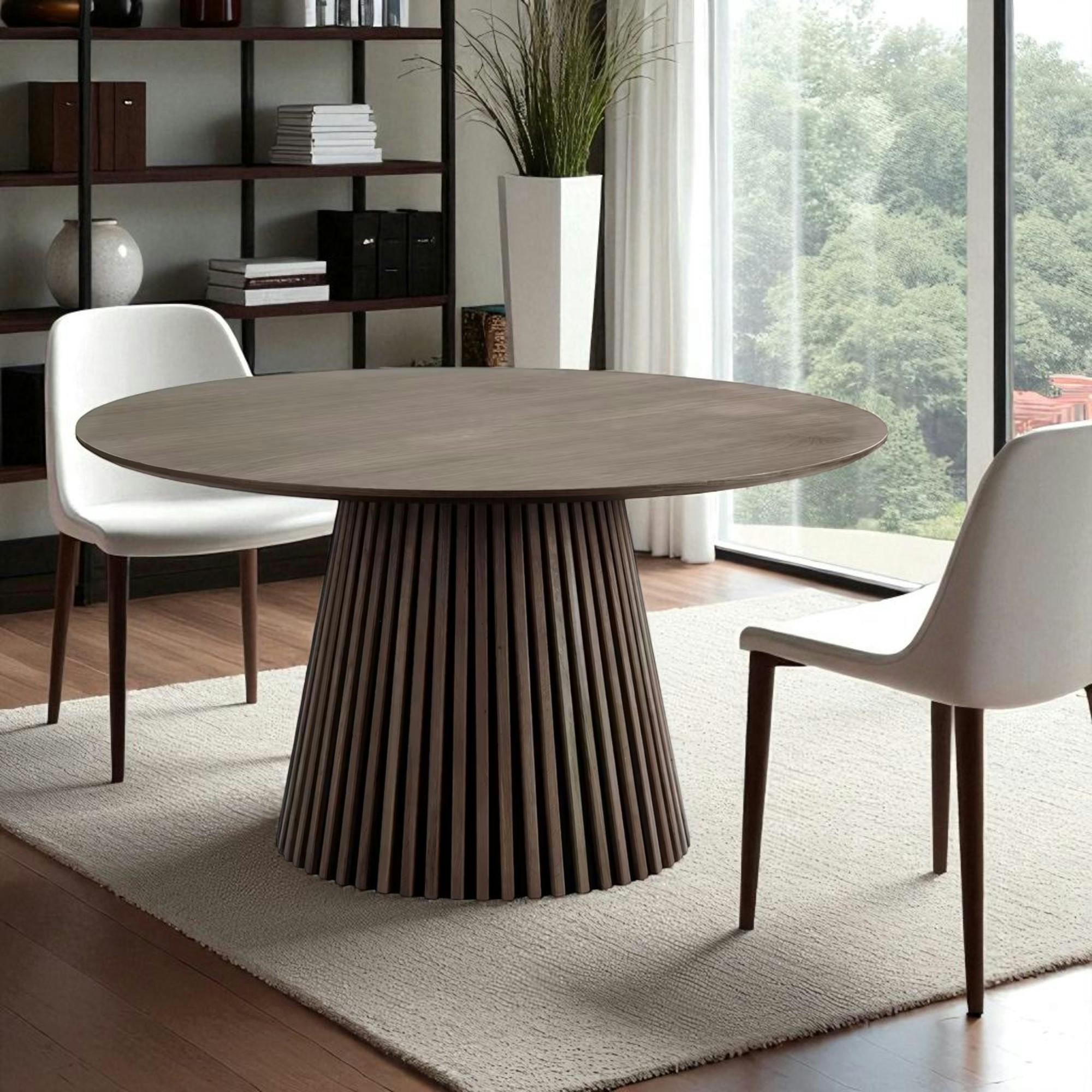 Table ronde en chêne brun avec piètement baguette ø140 cm AMSTERDAM