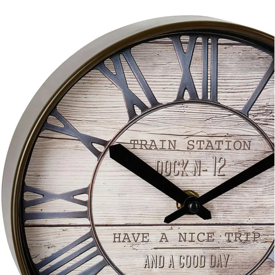Ostaria Wandklok/muur klok - Stationsklok - D20 cm - houtlook