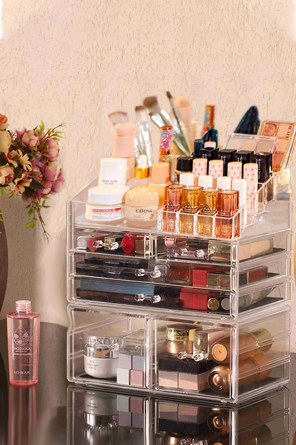 Living and Home Clear Dustproof Makeup Storage Organizer Drawers Large Skin Care Cosmetic Display Cases for Bathroom Stackable Storage Box