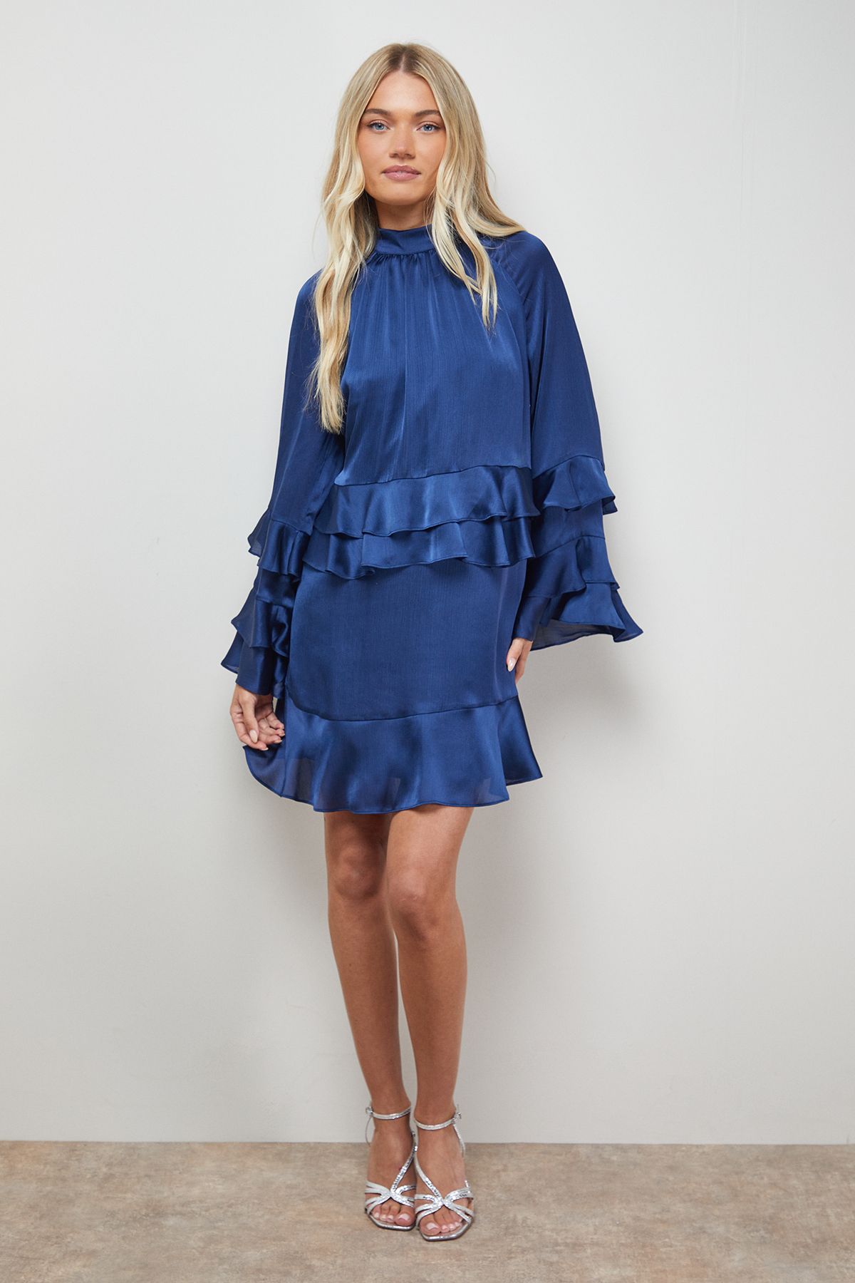 Oasis Layered Ruffle Sleeve Bow Back Mini Dress