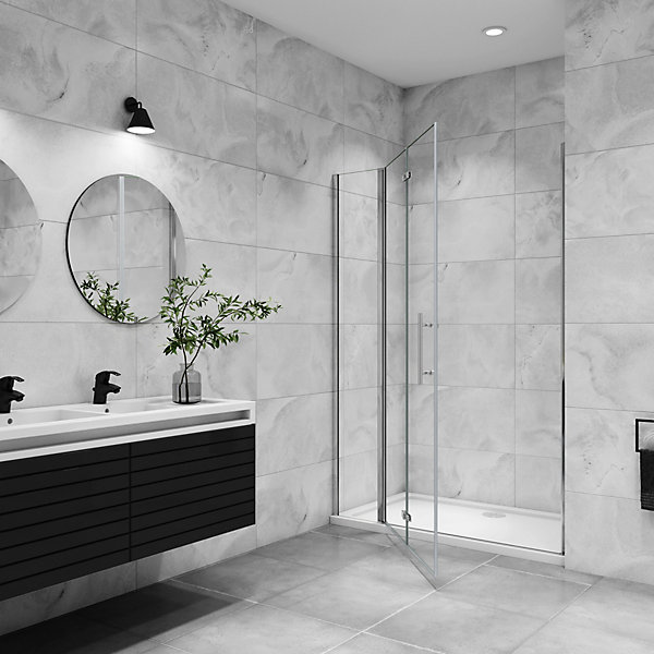 AICA porte de douche pivotante 110x195cm en 6mm verre anticalcaire porte de douche pliante avec un élément fixe
