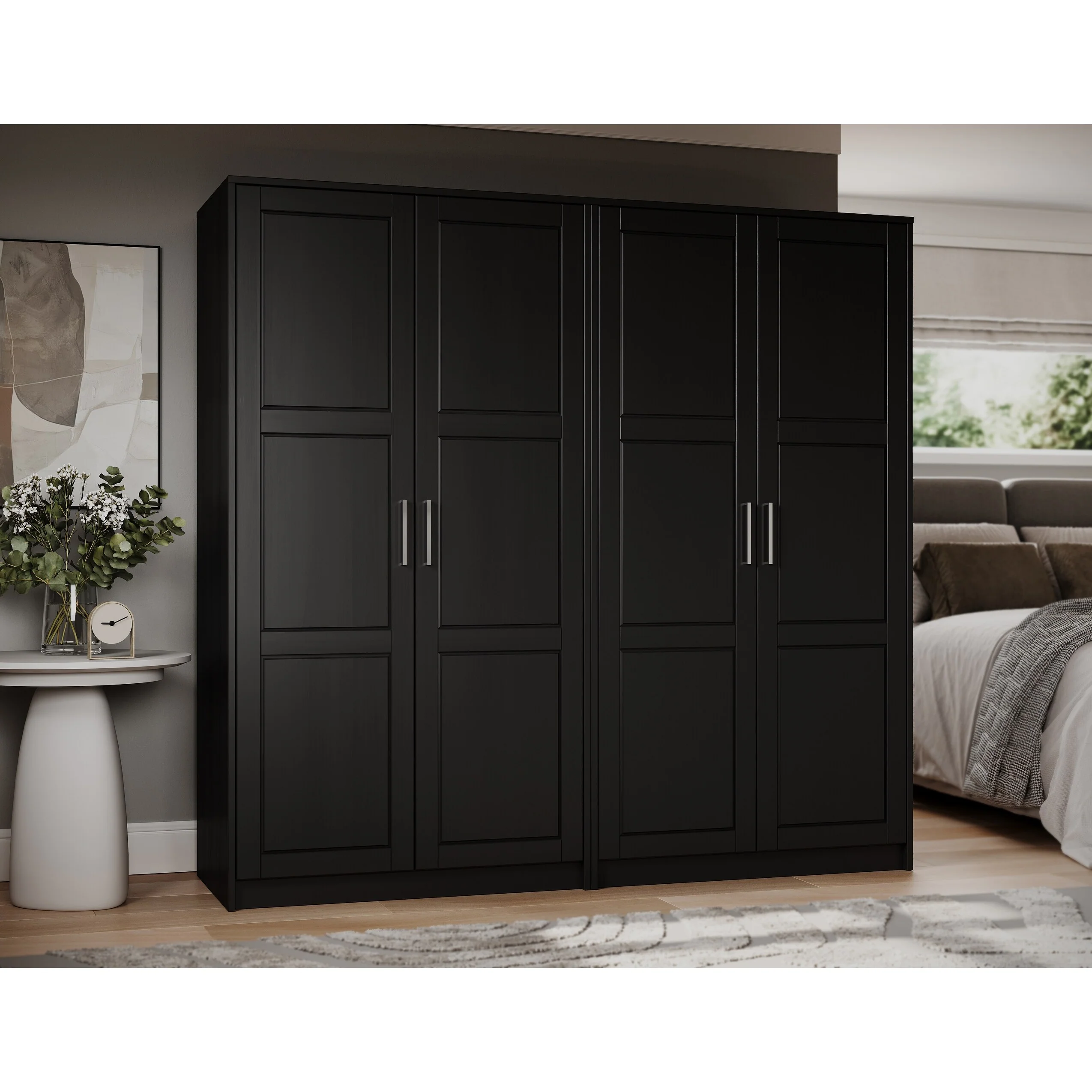 Palace Imports 100% Solid Wood 4-Door Urban Wardrobe Armoire with Solid Doors