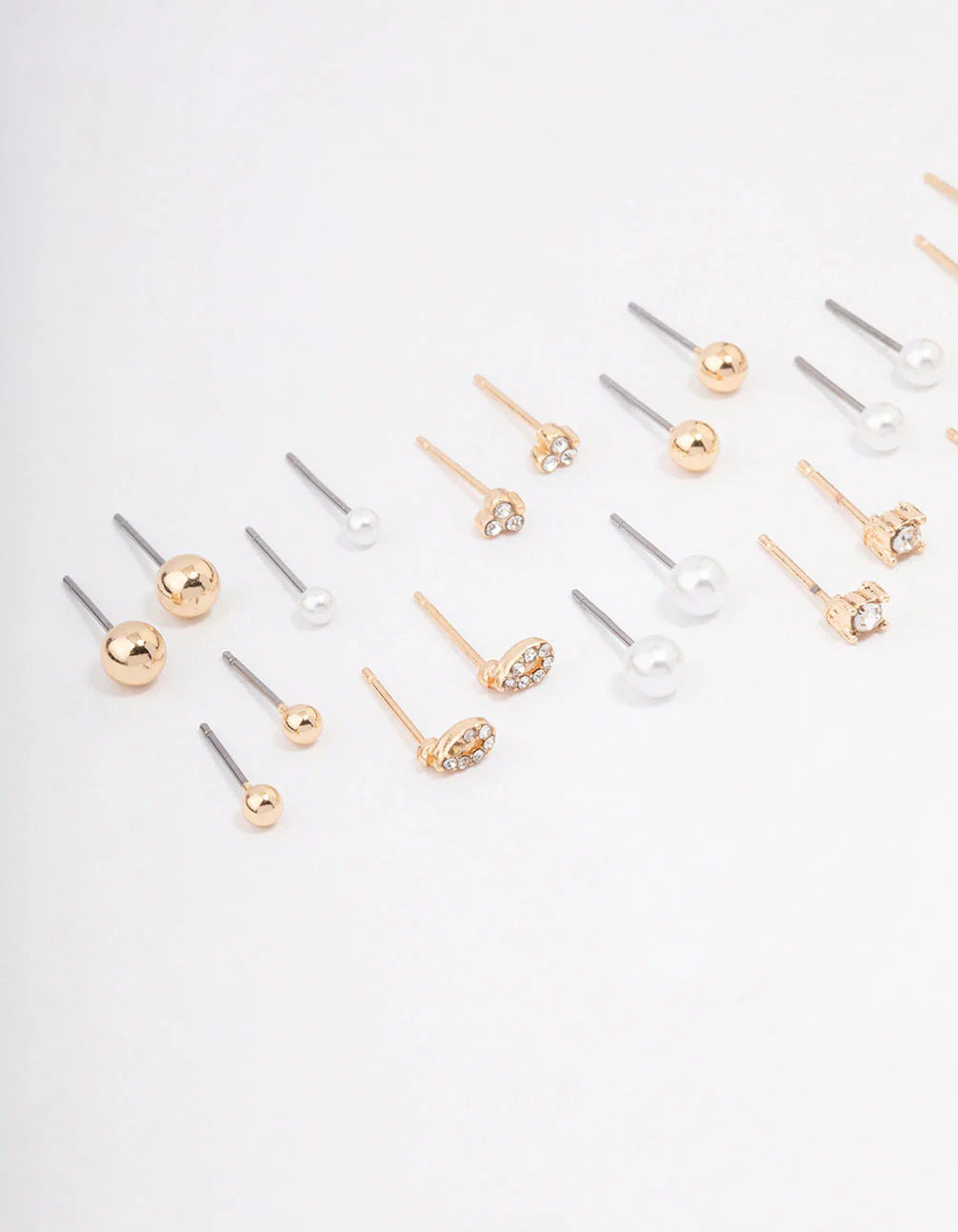 Gold Classic Pearl & Diamante Stud Earring 12-Pack