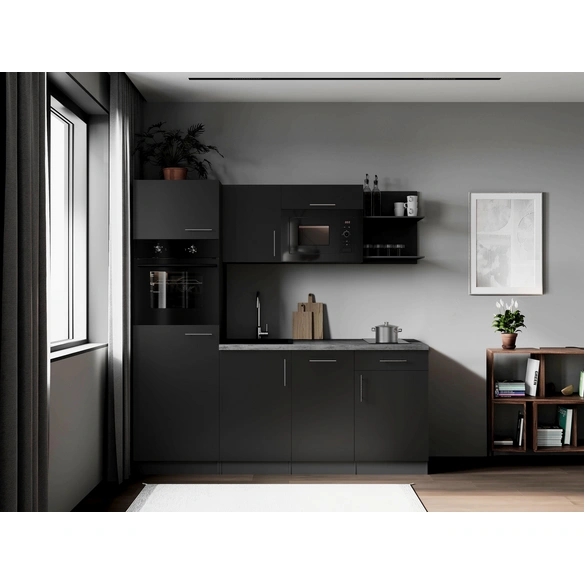 Küchenzeile, »Oliver«, LxBxH: 205x60x205 cm, schwarz glänzend