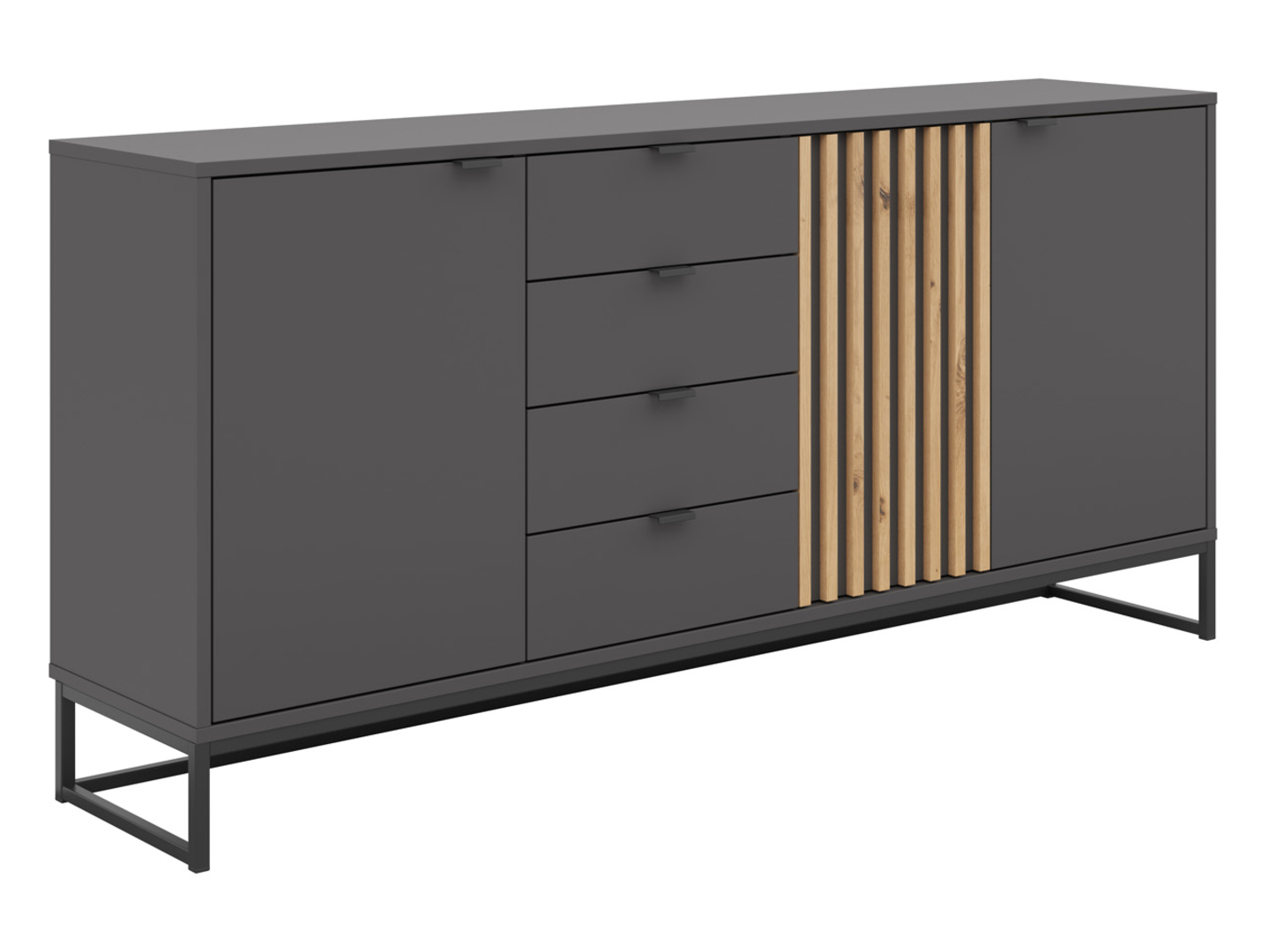 Komoda Phil 176 cm z 3 drzwiami i 4 szufladami dąb artisan/antracyt
