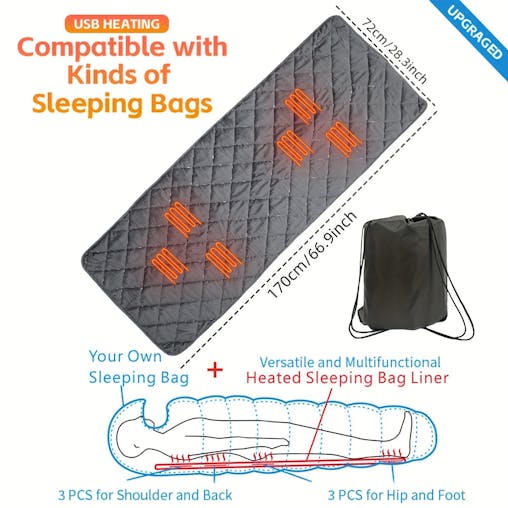 NNETM USB Heated Sleeping Bag Pad 5-Level Adjustable