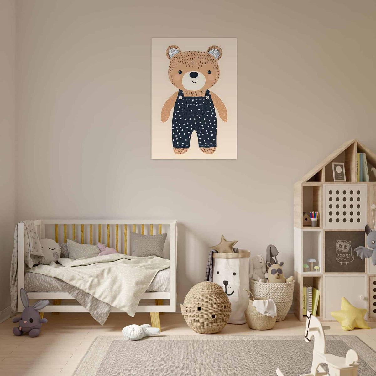 Artfulprints Poster Stoere beer in tuinbroek  - 70x100 cm - Bruin