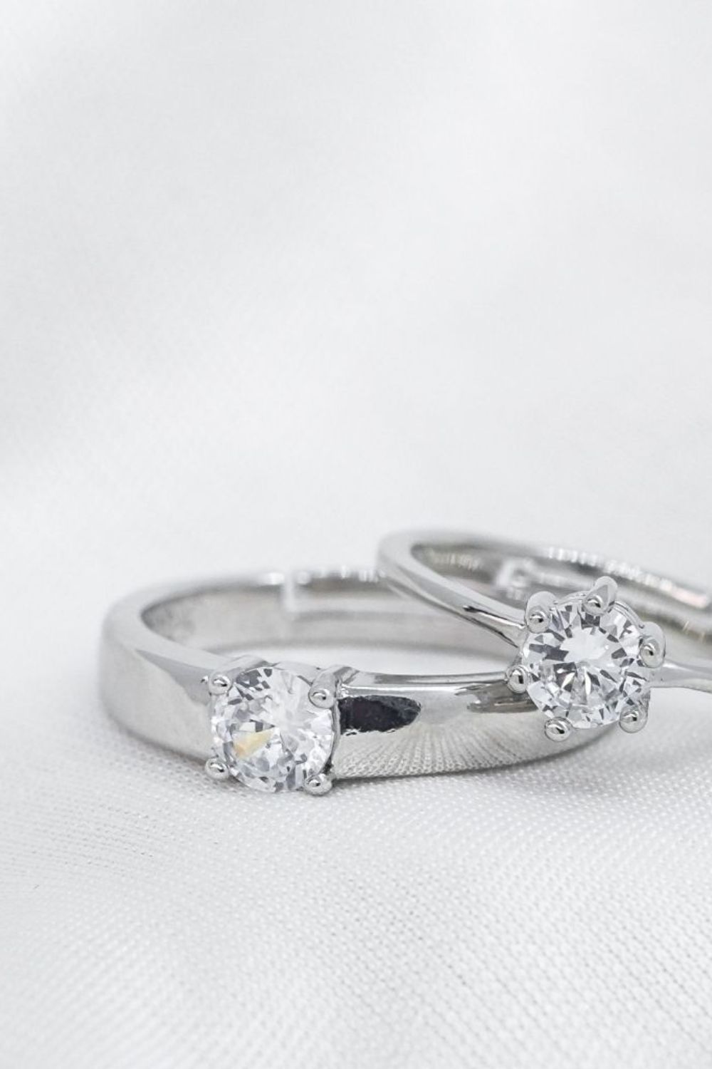 The Colourful Aura Adjustable Silver Couple His and Her Promise Zircon Rings Set