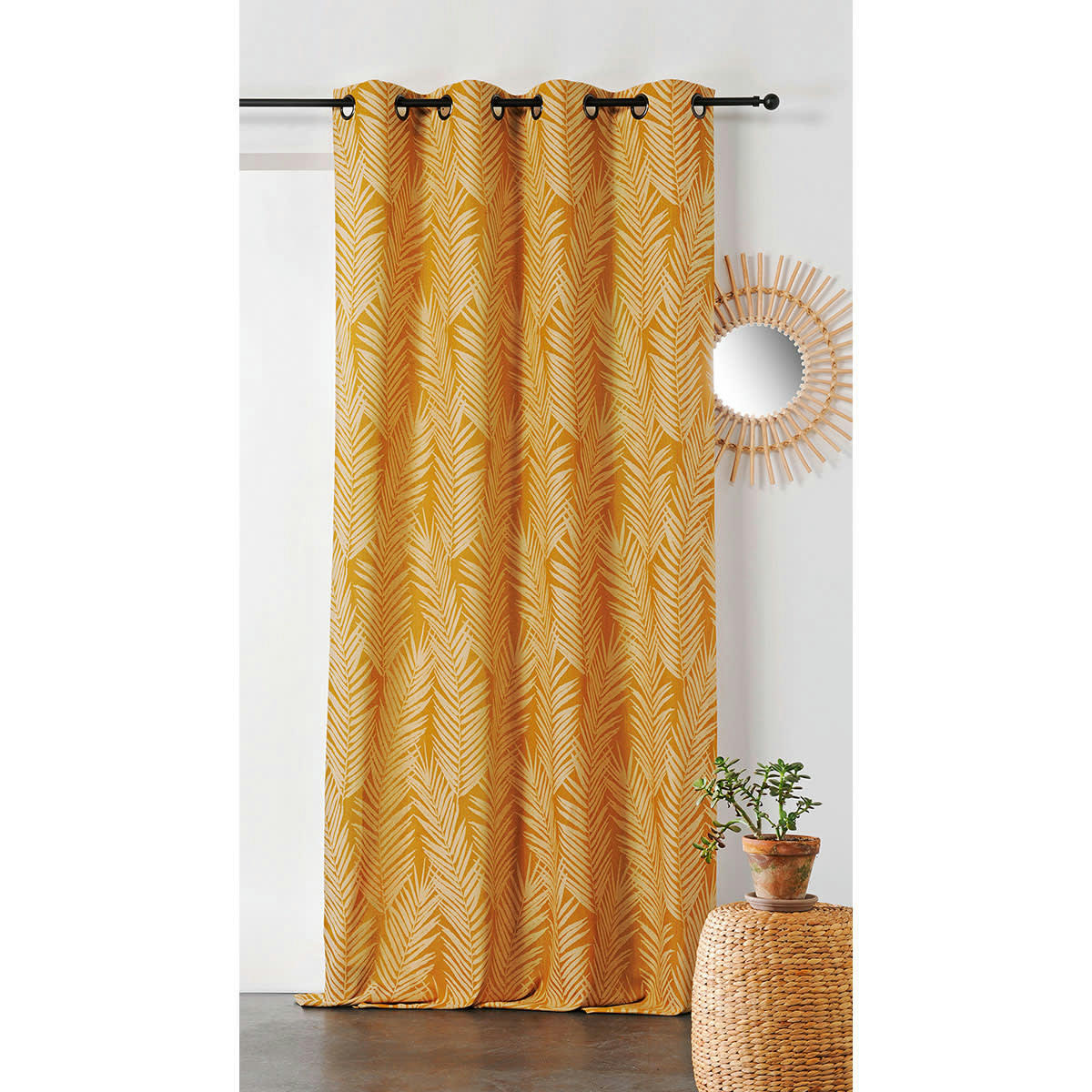 - Rideau imprimé feuille de palmier coton jaune 140x240 cm