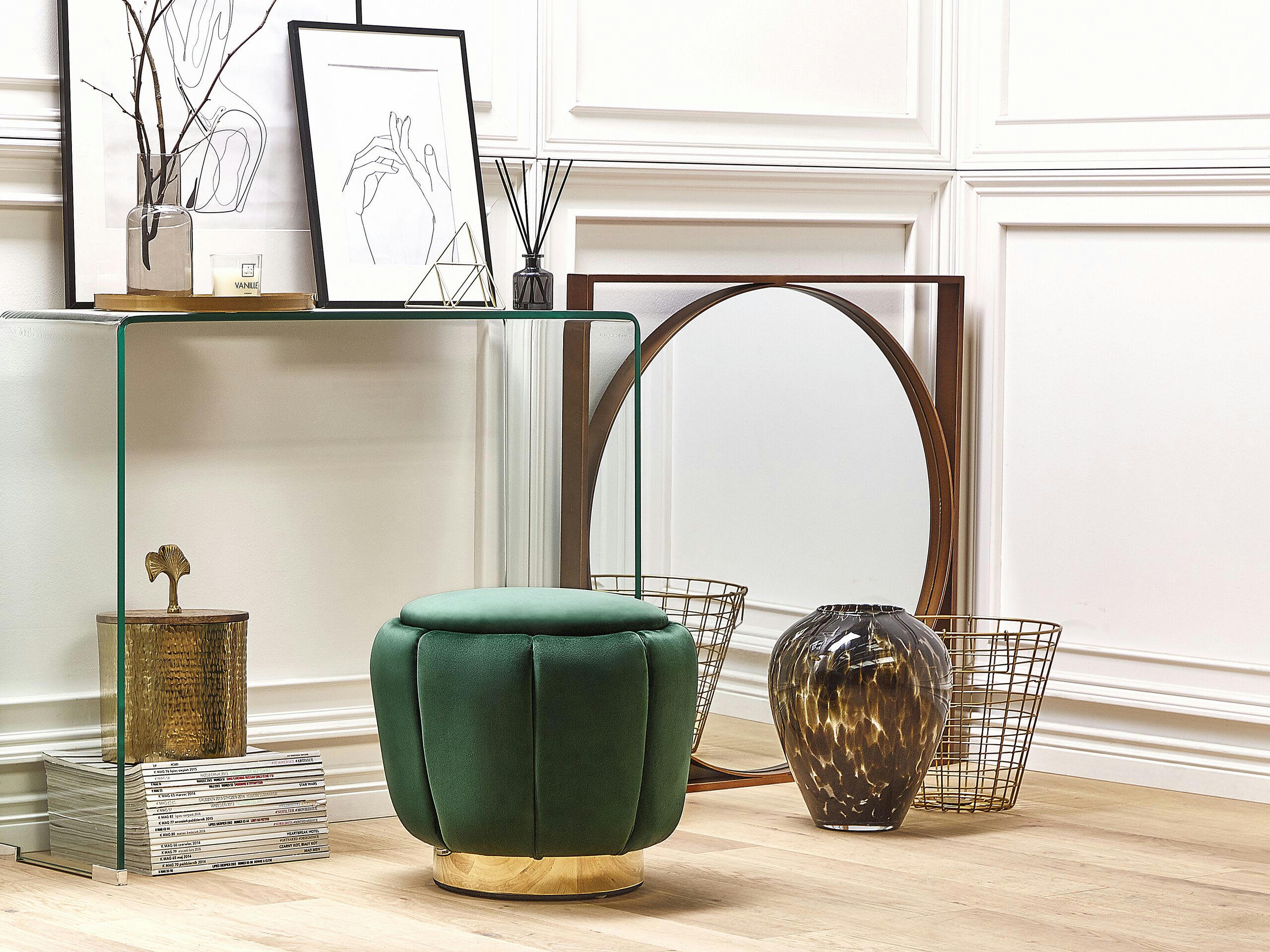 IRVING - Pouf en velours vert foncé ⌀ 43 cm