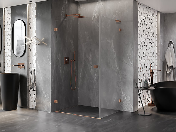 Mexen Lunar-B L cabine de douche pliante gauche 95 x 90 cm, transparent, cuivre brossé - 832L-095-090-65-00-L