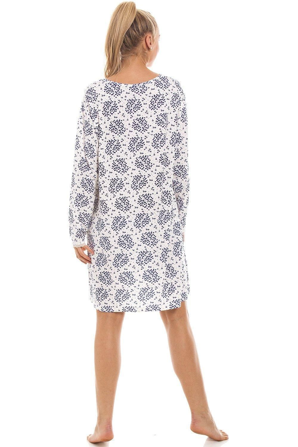 Camille Blue Floral And Leaf Lightweight White Nightdress