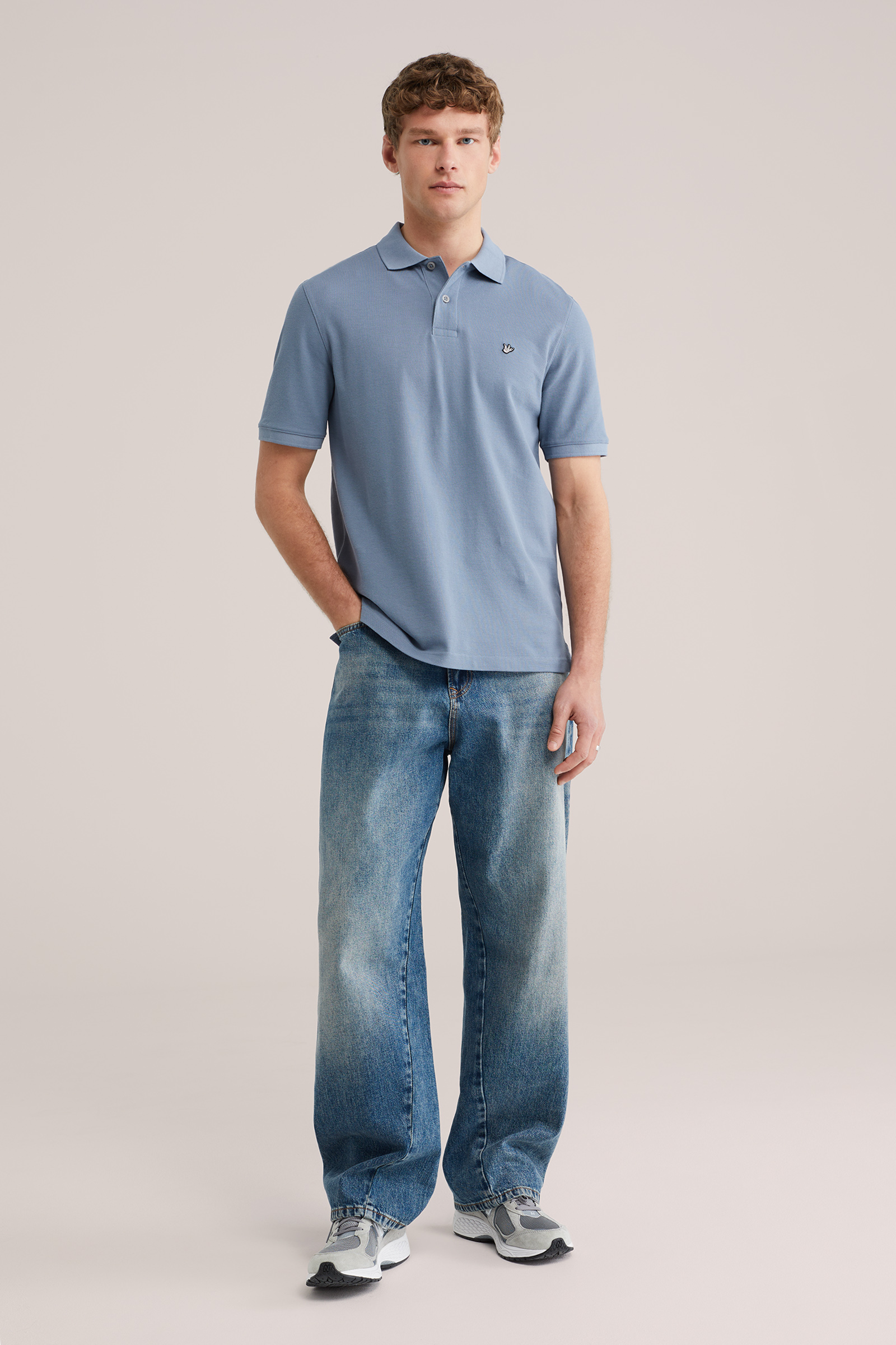 Heren regular fit polo met structuur en embroidery