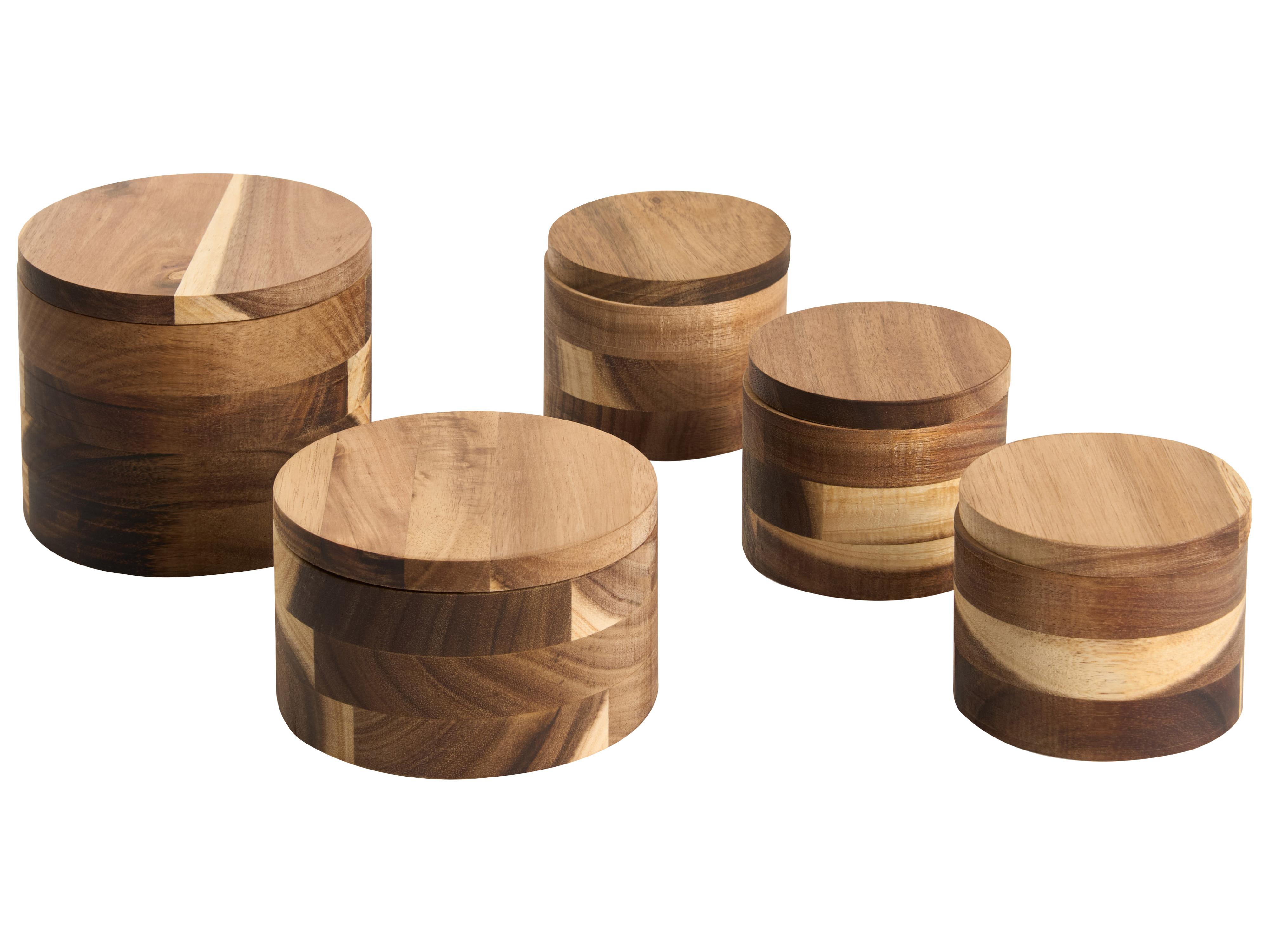 5 Piece Spice Box Set PATISSERIE Acacia Wood Brown