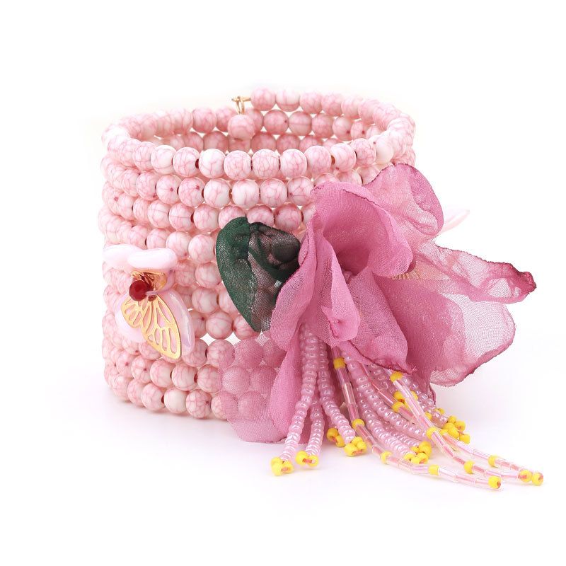 PEACH ACCESSORIES Cherry Blossom Dream Pink Beaded Bracelet Cuff