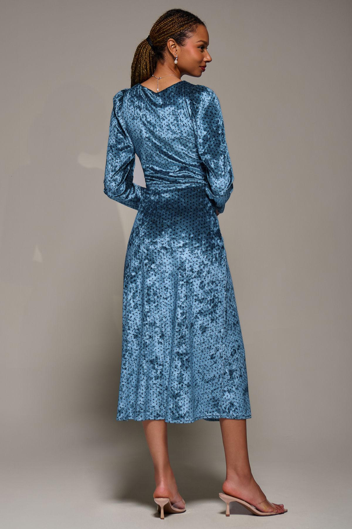 Jolie Moi Long Sleeve Velvet Tie Detail Midi Dress