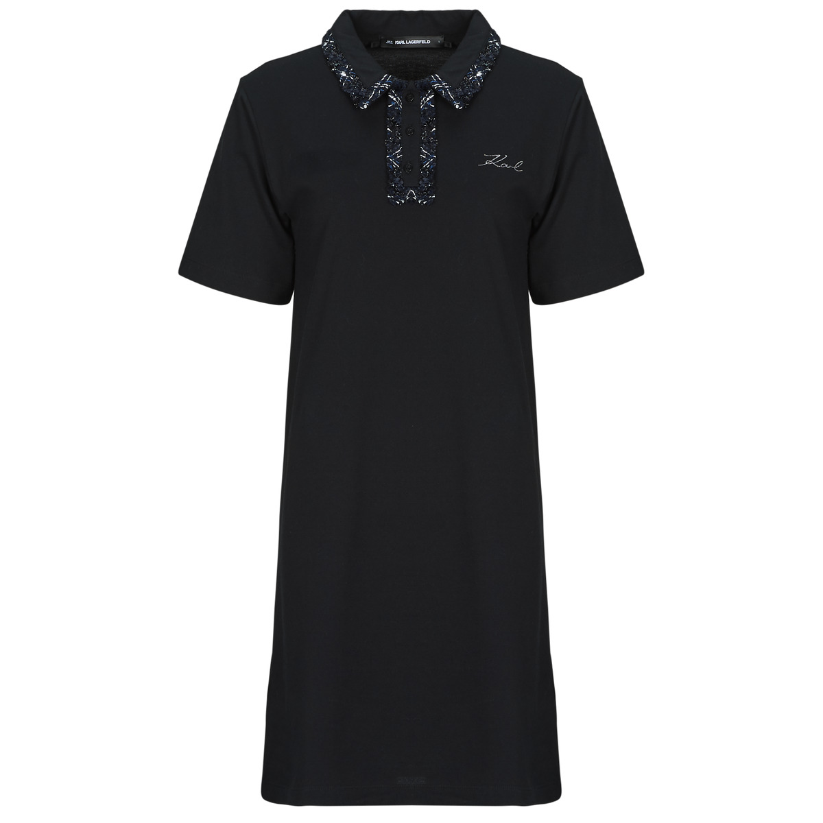Karl Lagerfeld - BOUCLE MIX POLO DRESS - Black / Blue