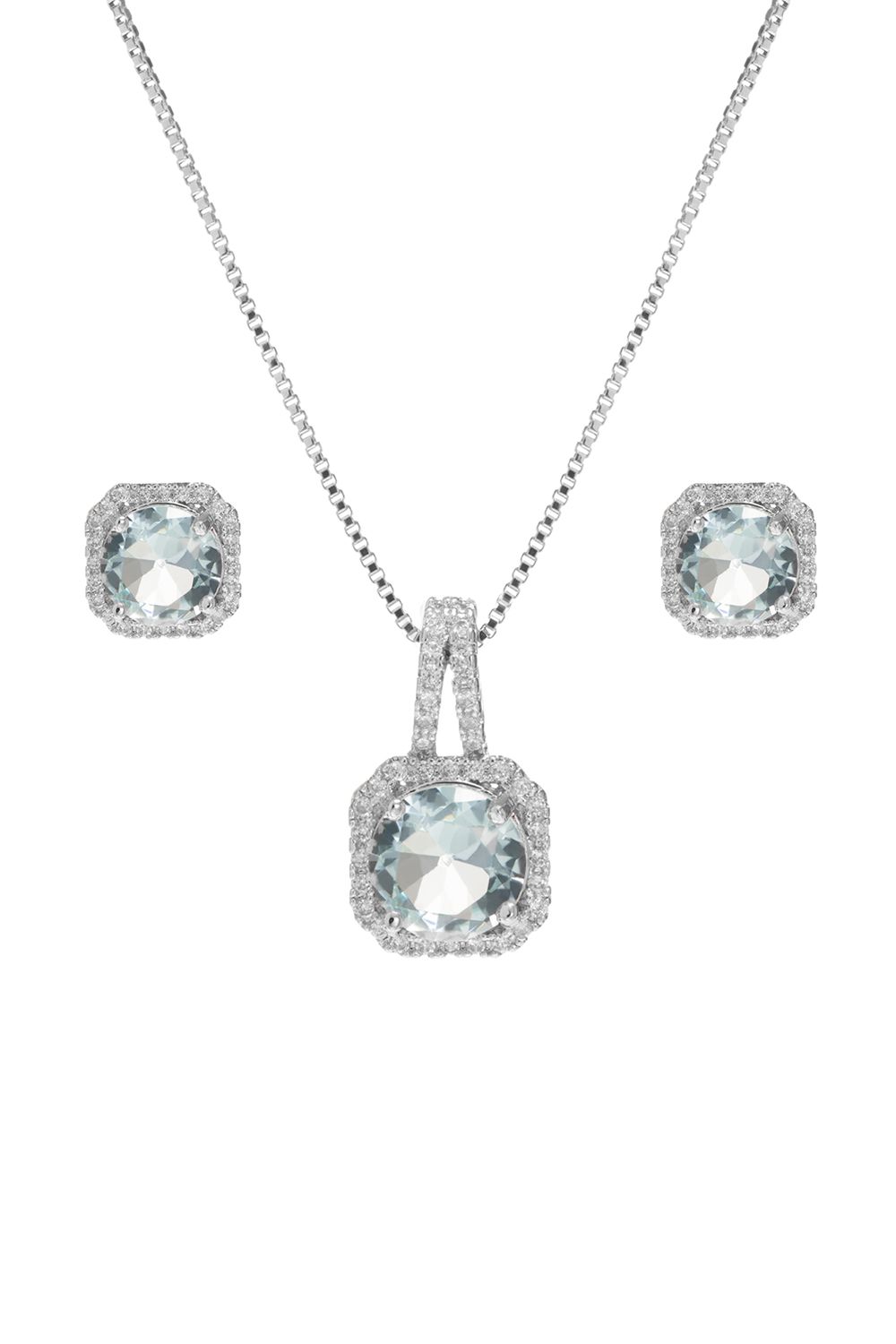 Jon Richard Gift Packaged Cubic Zirconia And Aqua Earring And Necklace Set