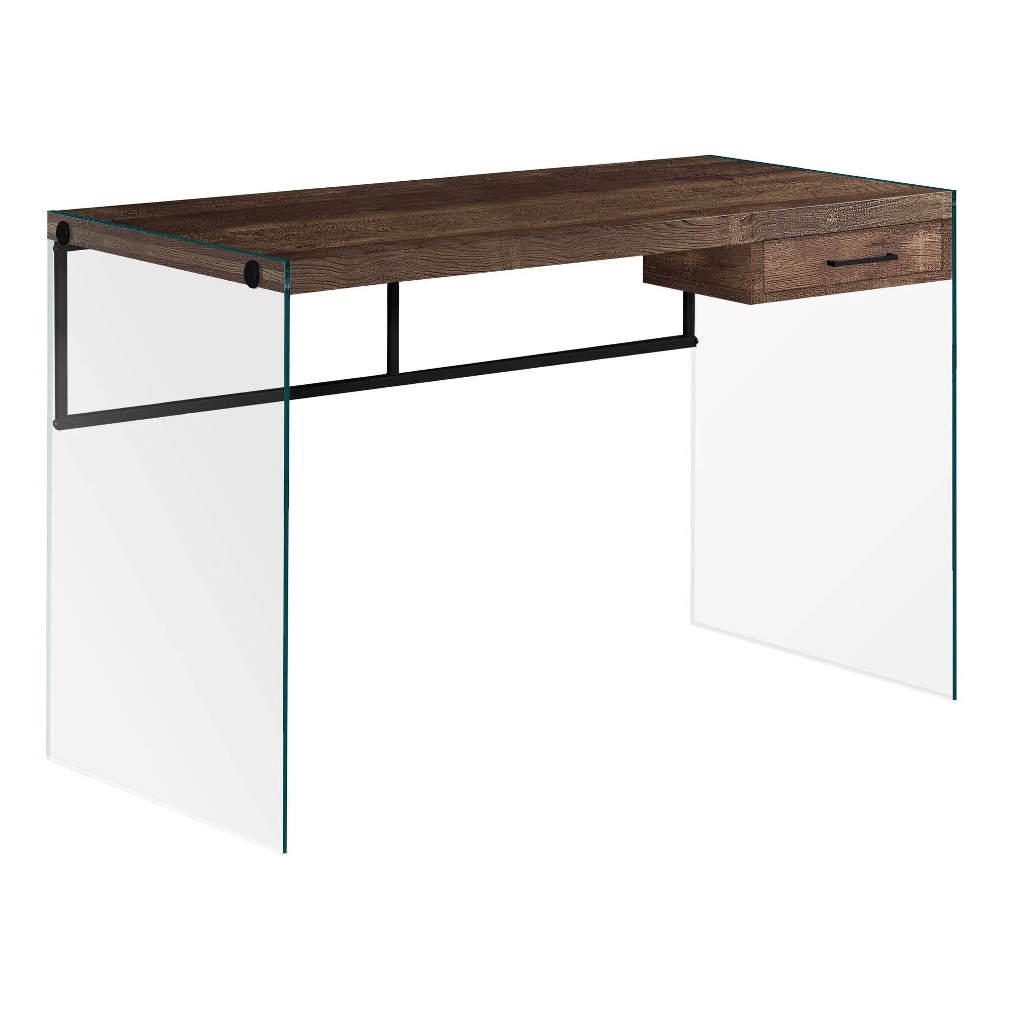 Wood Computer Desk with Glass Base, 1 Drawer and Rectangular Design