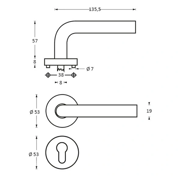 Türdrücker »halbrund«, D.53x8mm PZ-Rosetten