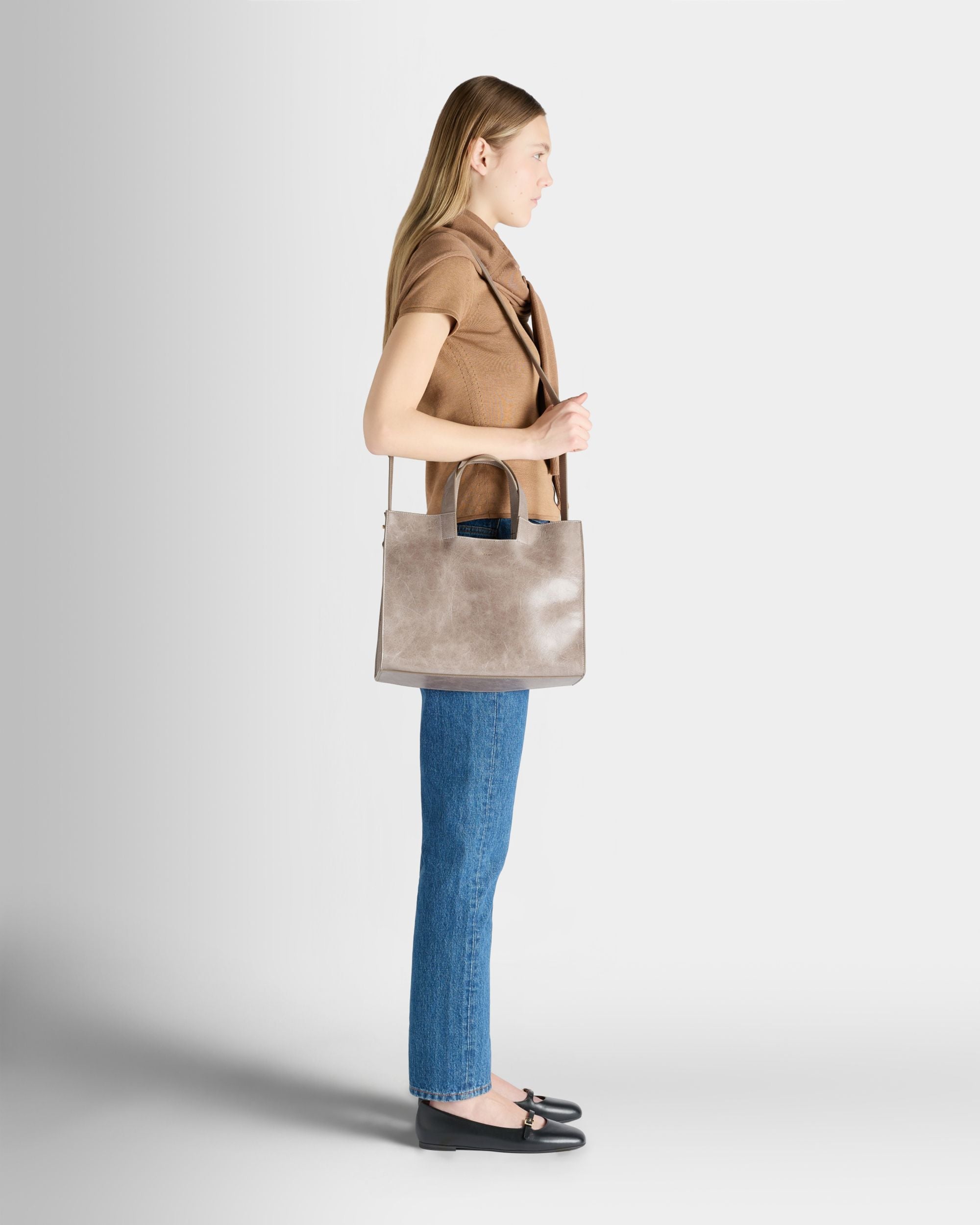 Tragetasche Easy Bally Aus Leder In Taupe