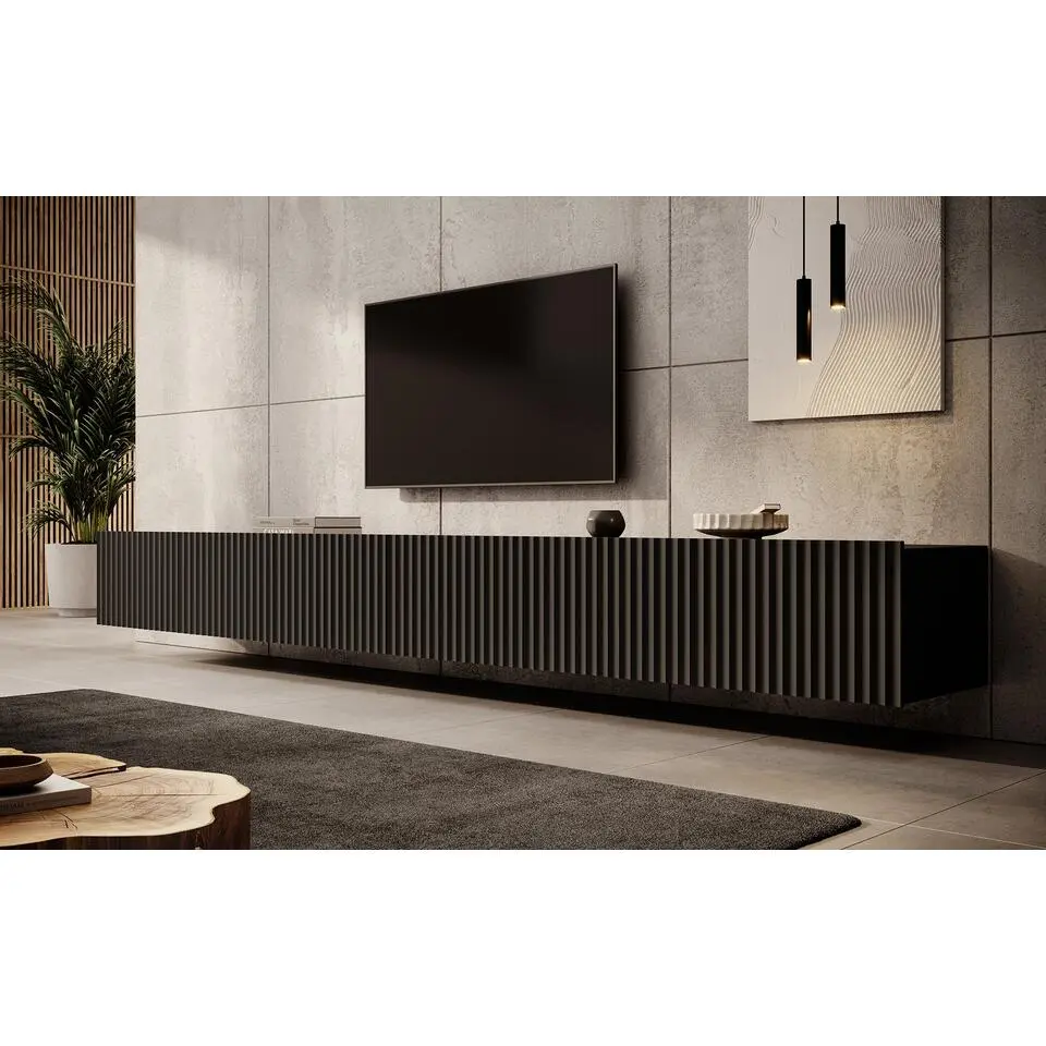 Meubella - TV-Meubel Pepinos - Mat zwart - 300 cm