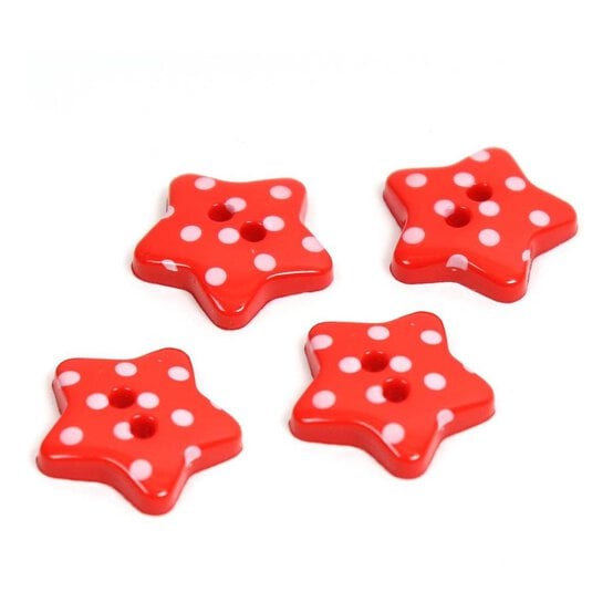 Hemline Red Novetly Star Button 4 Pack