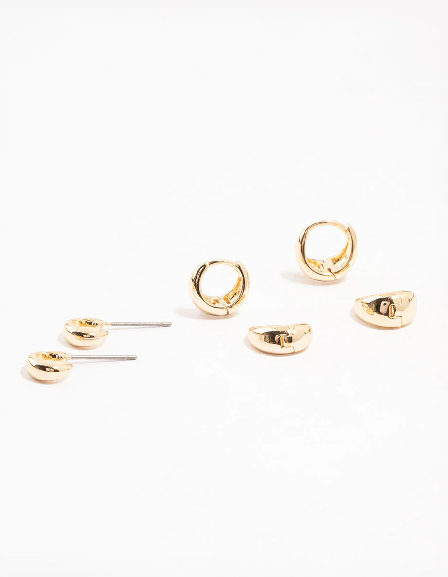 Gold Mixed Hoop Earrings 4-Pack