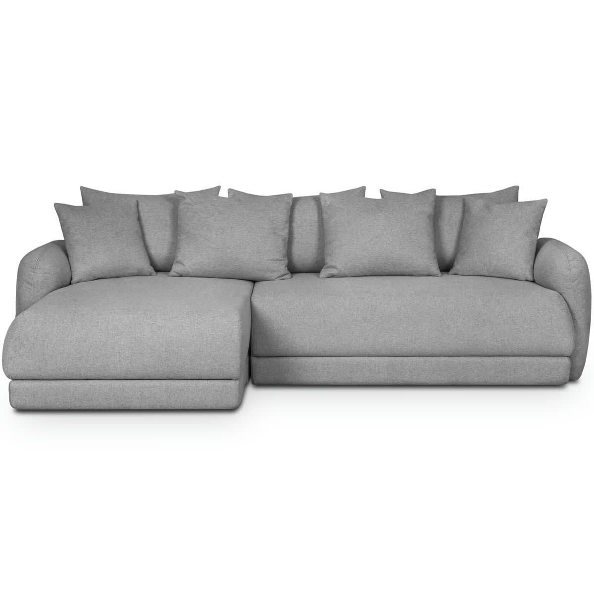 GIULIA - Canapé d'angle gauche 5 places convertible + coffre, tissu gris chiné