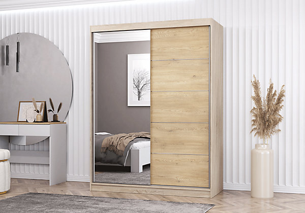 Armoire Aileen 150 cm avec miroir - Chêne - Chêne crémone