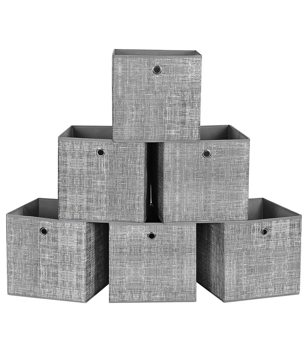 - Lot de 6 cubes de rangement pliables gris en tissu non tissés - H30 cm