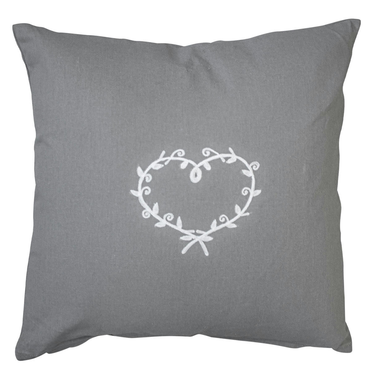 - Coussin gris montagne avec coeur brodé - 40x40cm - Polyester - Gris