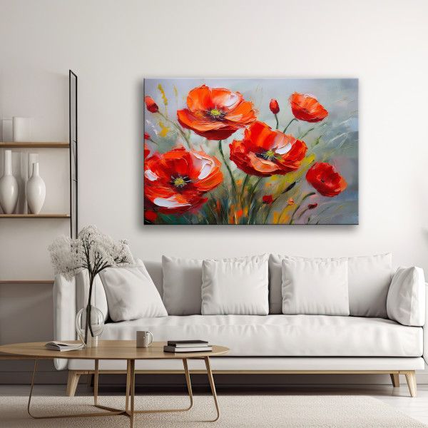 Feeby Obraz na płótnie, Czerwone Maki Malowane 60x40