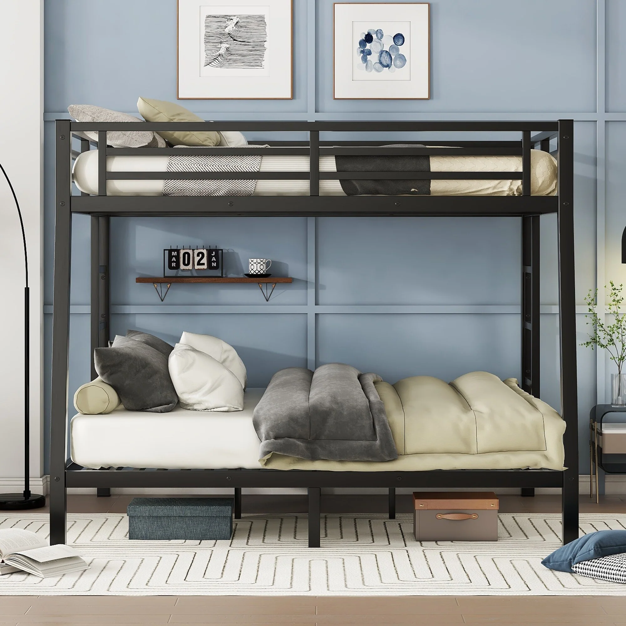 Metal Full XL over Queen Bunk Bed for Teens and Adults,Space-Saving/Noise Reduced/No Box Spring Needed,Black