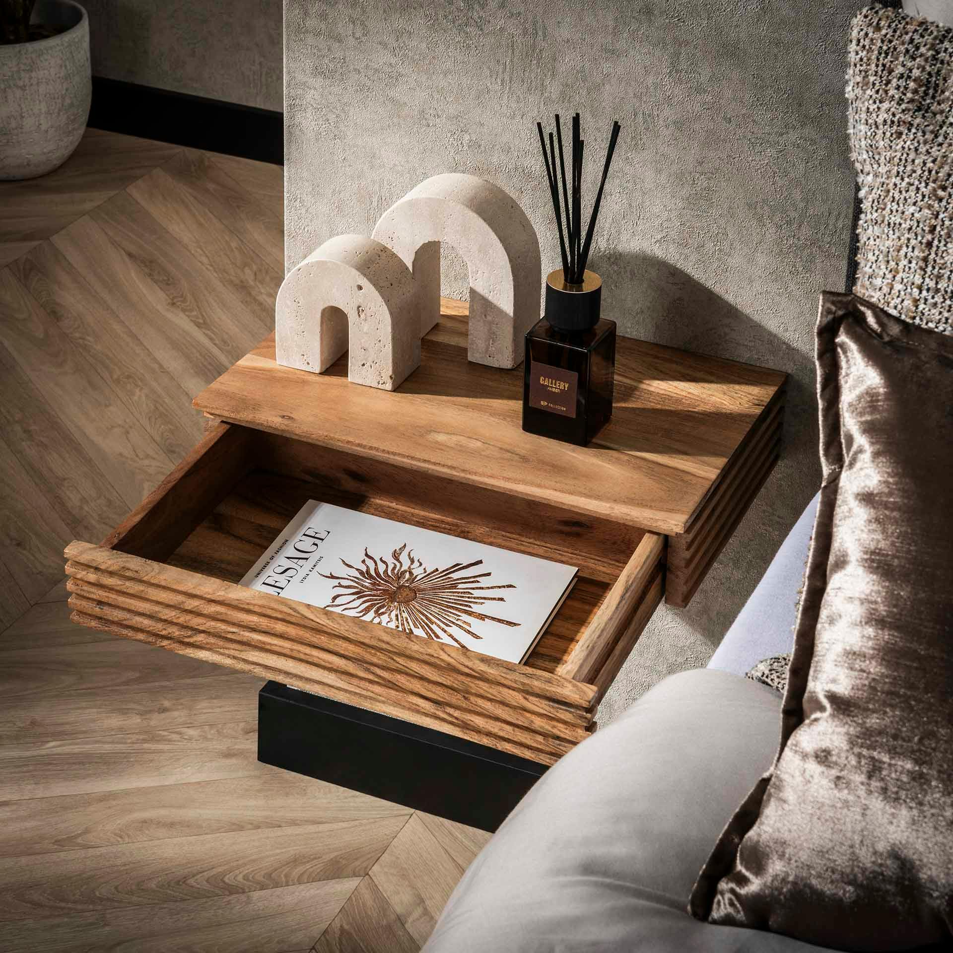 Table de chevet murale en bois d'acacia avec stries 40 cm (lot de 2) MELBOURNE