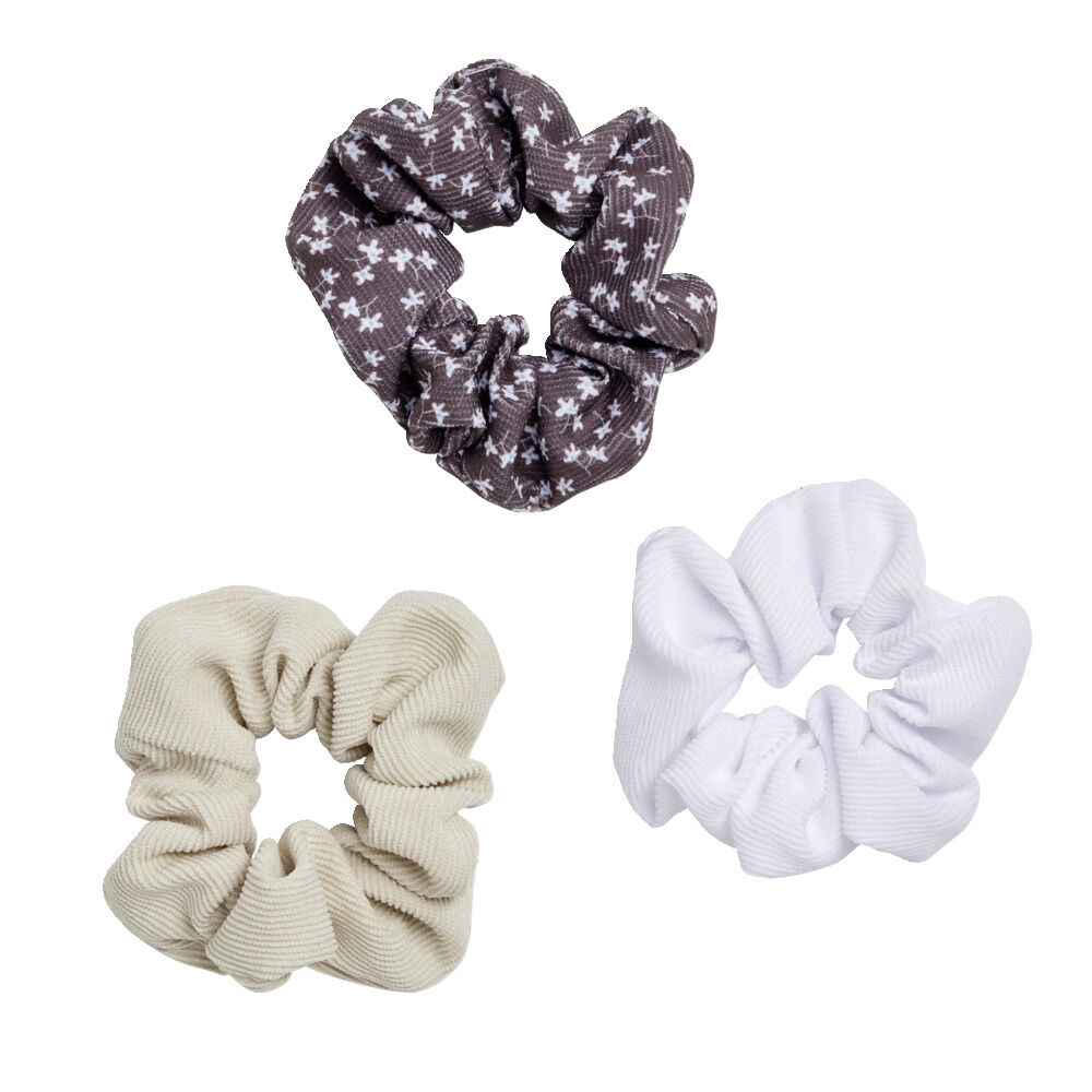 Lot de 3 chouchous assortis marron beige blanc
