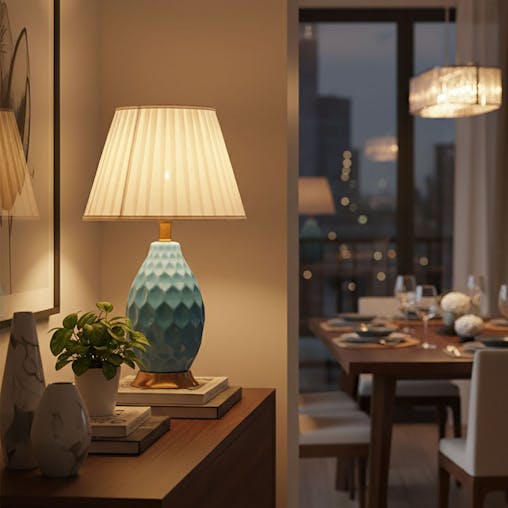 SOGA Textured Ceramic Oval Table Lamp with Gold Metal Base Blue