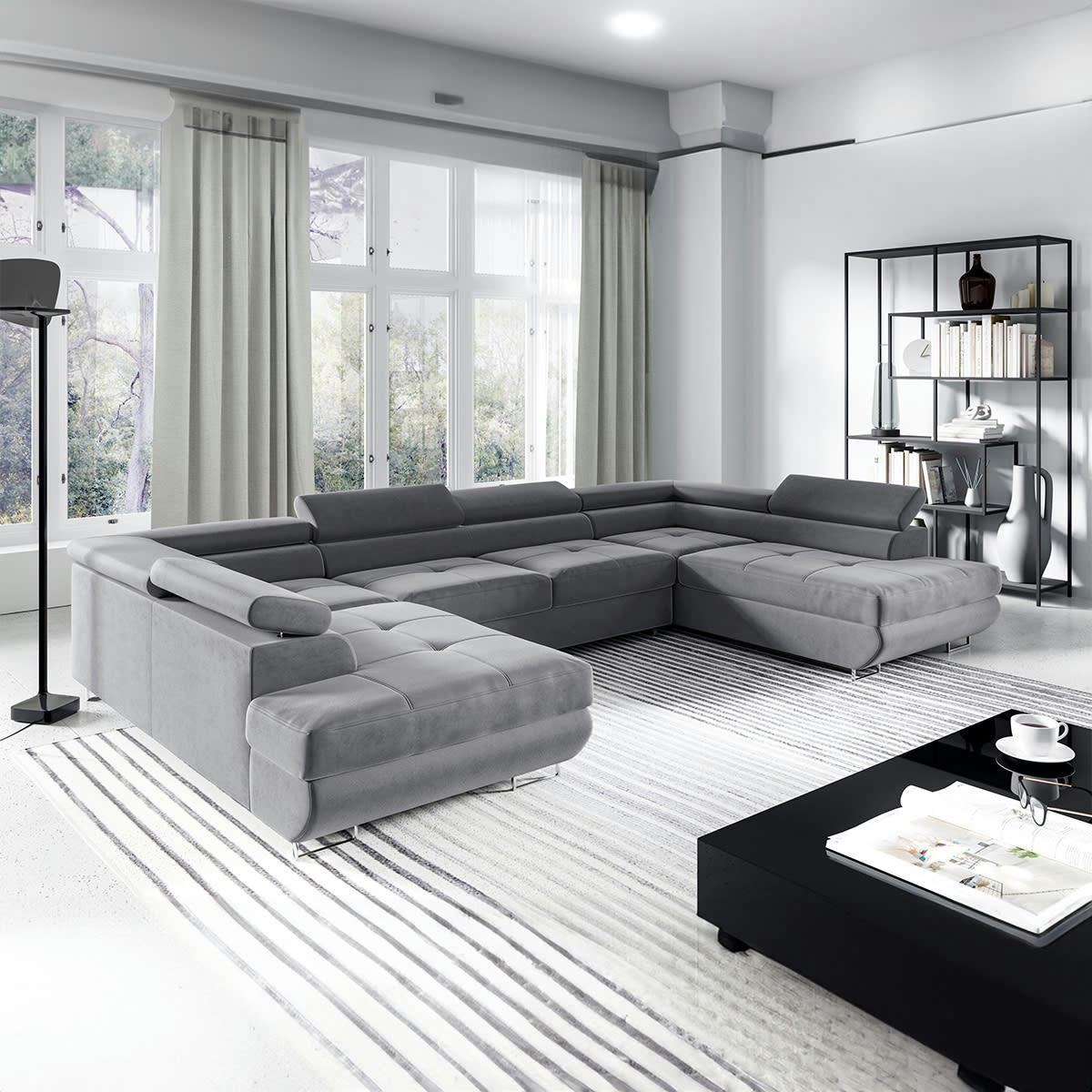 - Canapé en u 5 places convertible gris