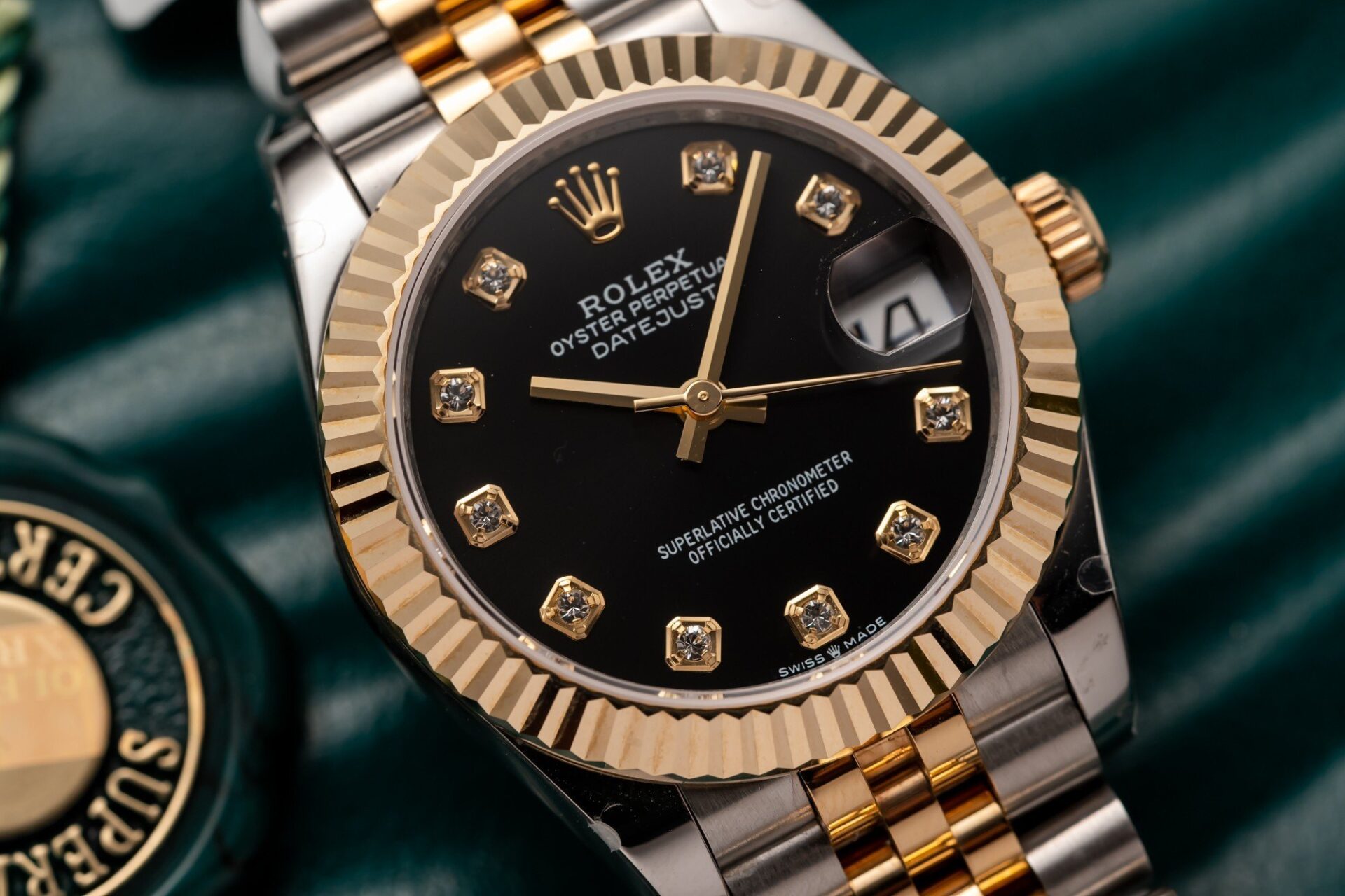 Rolex Datejust SS/YG Plated Black Dial CZ Diamonds 31mm Jub Super Clone