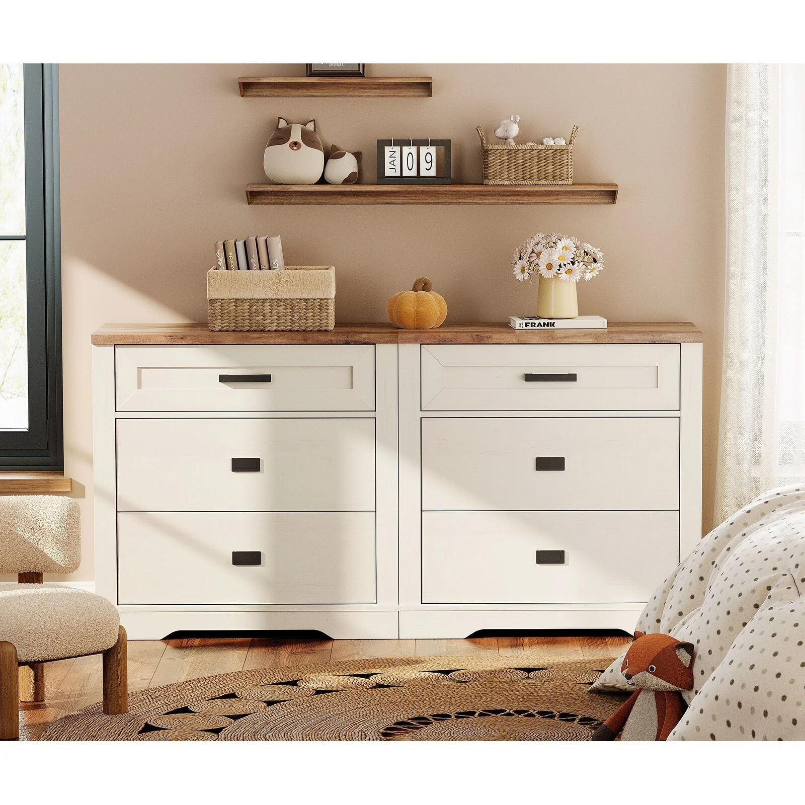 WAMPAT Mid Century Modern Dresser, 31.9 Tall Storage Cabinet with Drawers