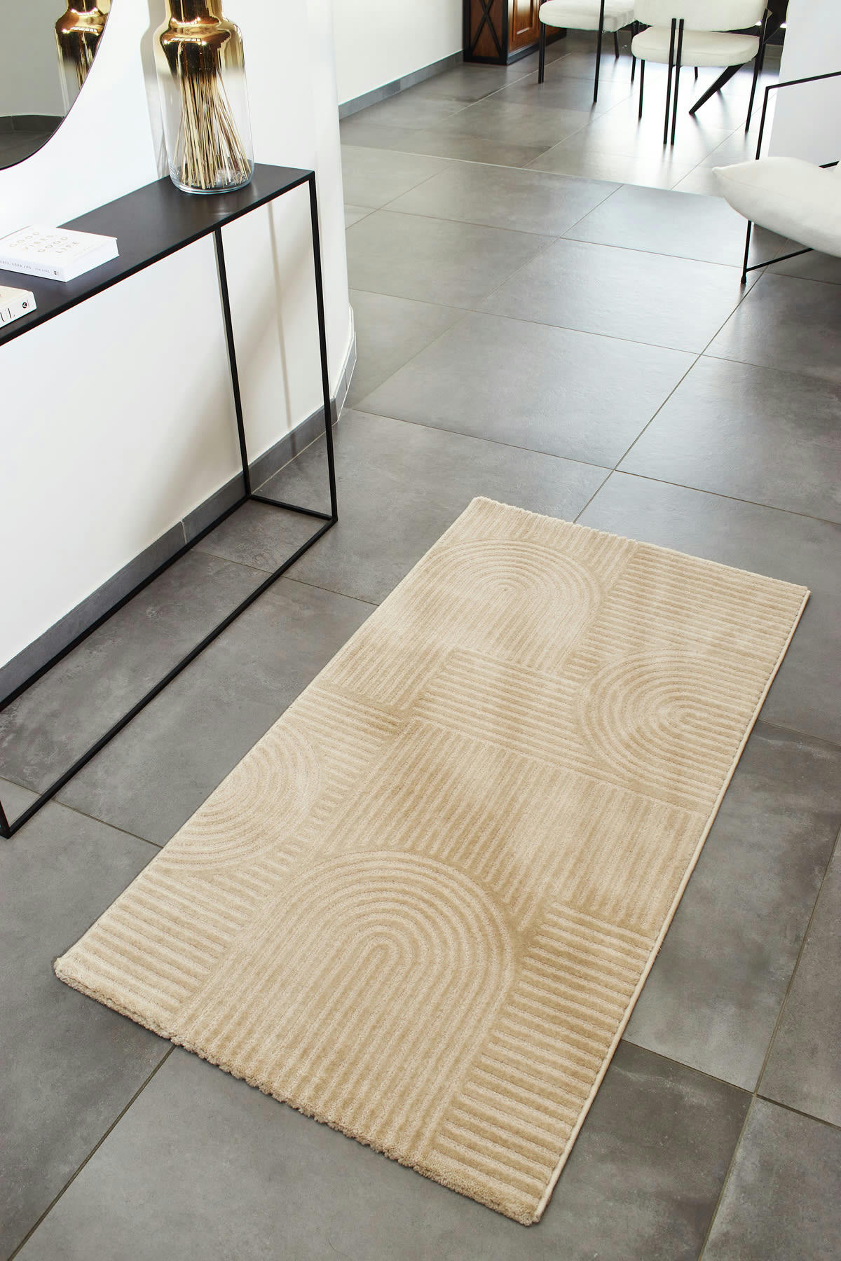 BIANCA - Tapis beige motif arc relief- 80x150