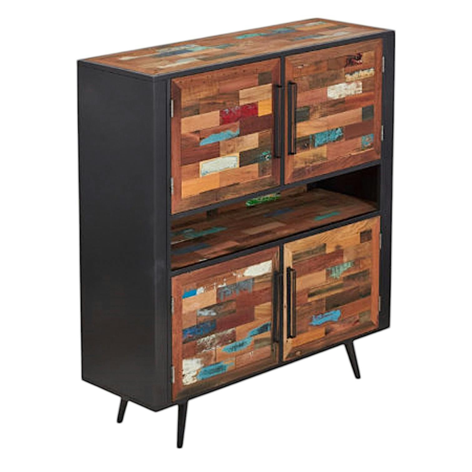 Buffet haut 4 portes bois recyclé DRAKKAR