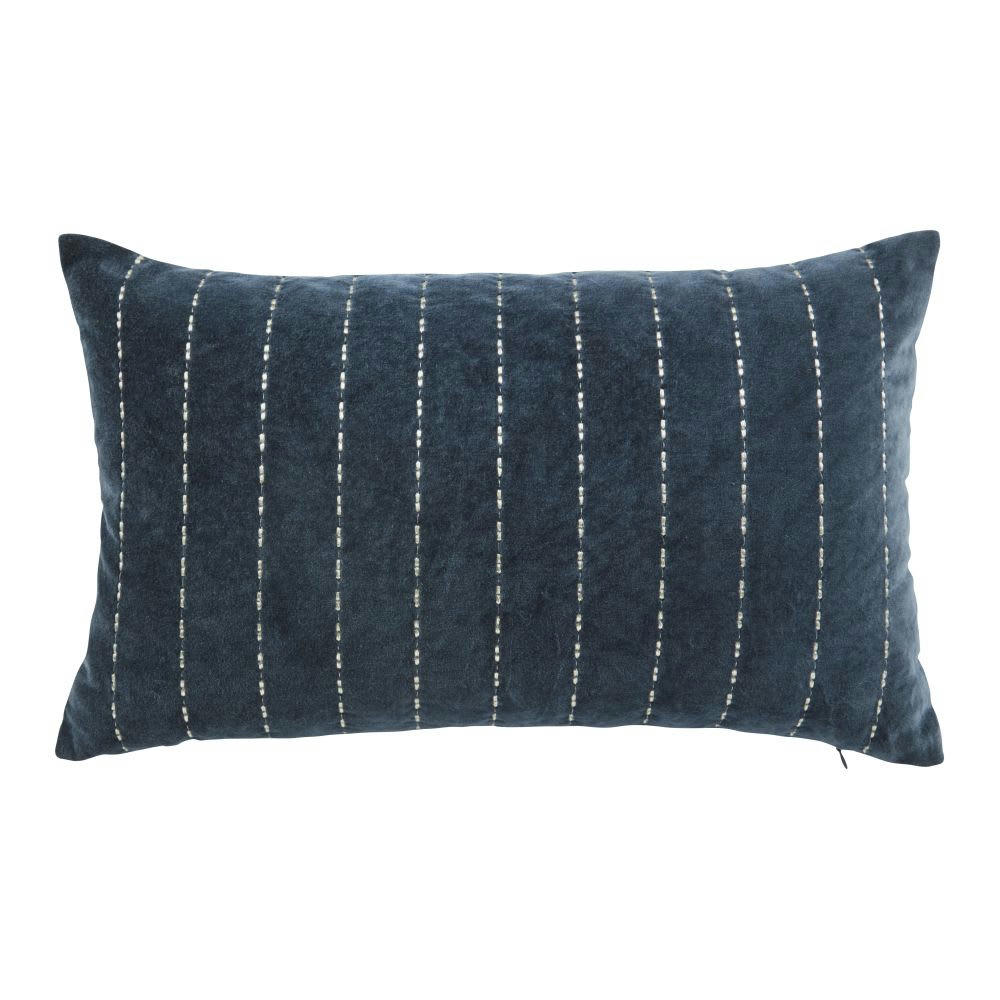 POZZETTO - Coussin en velours de coton bleu marine motifs brodés dorés 50x30